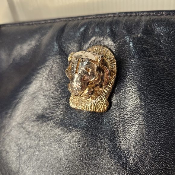 Vintage Ruth Saltz cougar head navy blue gold chain strap - Picture 4 of 13